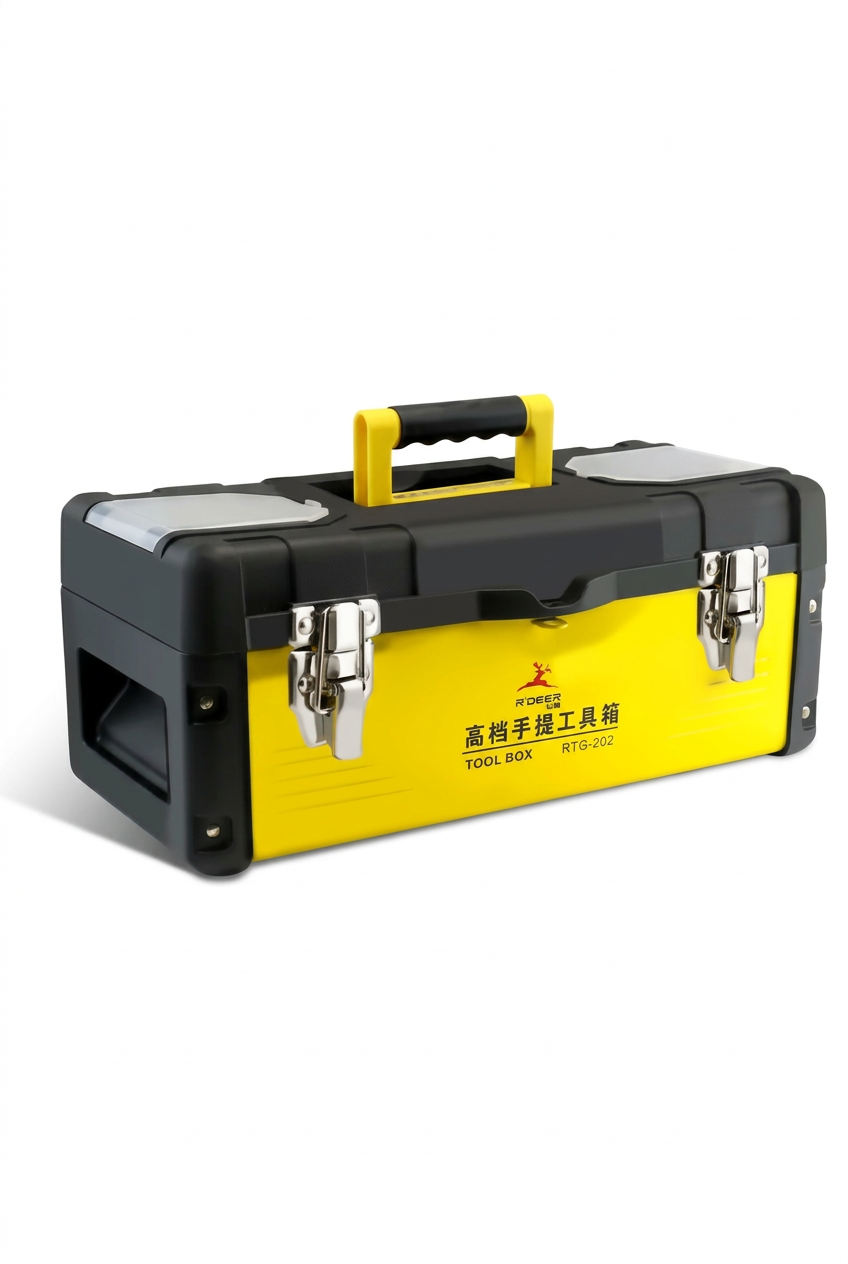 Fangda yellow and black toolbox on a white studio background