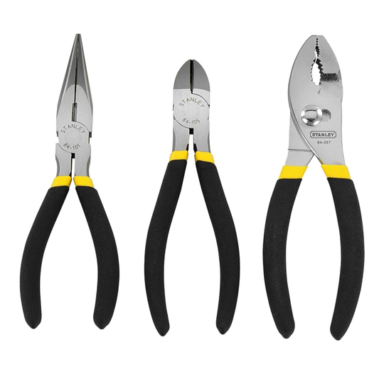 Stanley 0-84-114 3-piece 6″ plier set: slip joint, diagonal, long nose